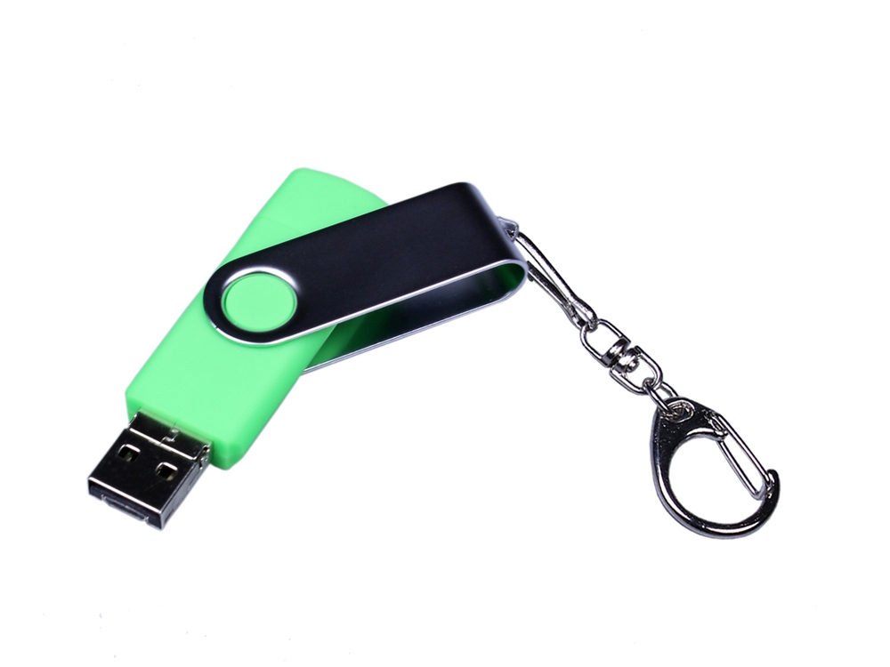 USB-флешка на 16 Гб поворотный механизм, c двумя дополнительными разъемами MicroUSB и TypeC, зеленый-1