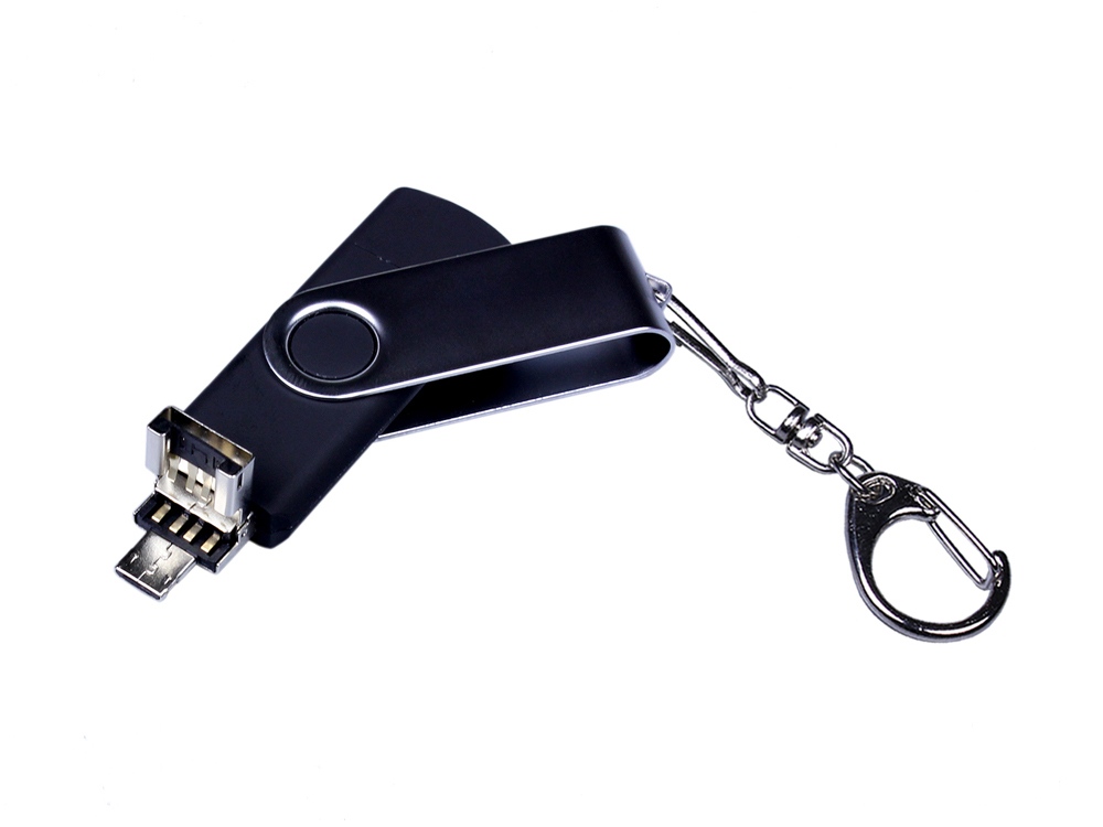 USB-флешка на 16 Гб поворотный механизм, c двумя дополнительными разъемами MicroUSB и TypeC, черный-2