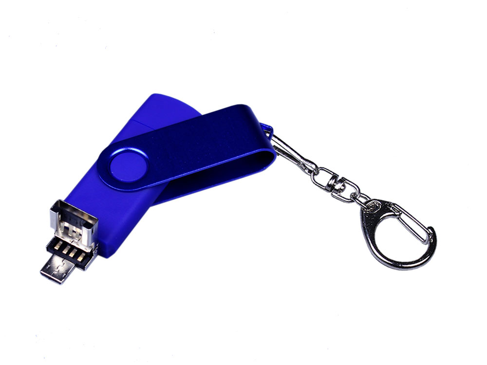 USB-флешка на 16 Гб 3 в 1 поворотный механизм, c двумя дополнительными разъемами MicroUSB и TypeC C с одноцветным металлическим клипом, синий-2