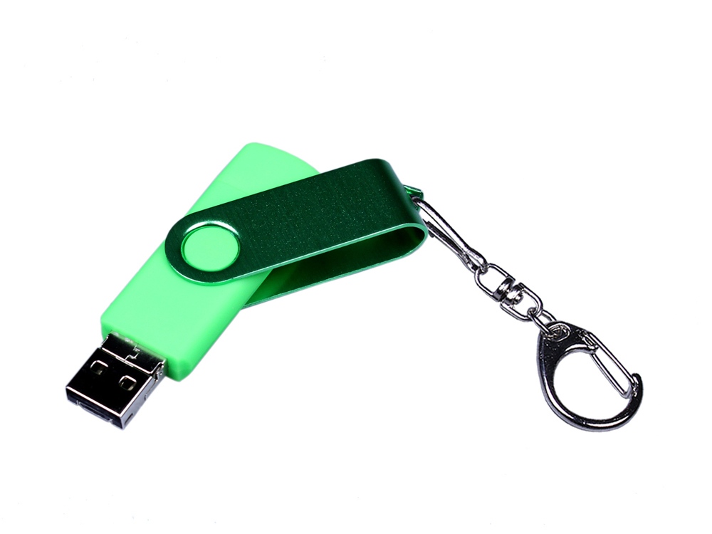 USB-флешка на 16 Гб 3 в 1 поворотный механизм, c двумя дополнительными разъемами MicroUSB и TypeC C с одноцветным металлическим клипом, зеленый-1