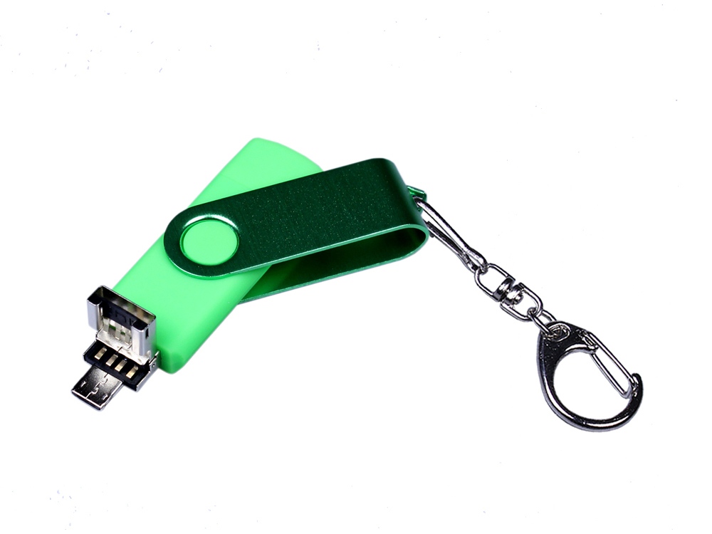 USB-флешка на 16 Гб 3 в 1 поворотный механизм, c двумя дополнительными разъемами MicroUSB и TypeC C с одноцветным металлическим клипом, зеленый-2