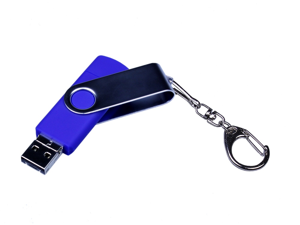 USB-флешка на 32 Гб поворотный механизм, c двумя дополнительными разъемами MicroUSB и TypeC, синий-1