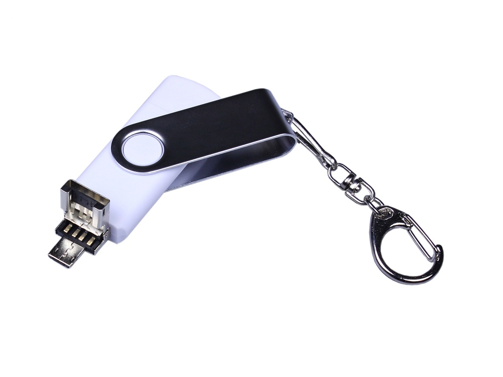 USB-флешка на 32 Гб поворотный механизм, c двумя дополнительными разъемами MicroUSB и TypeC, белый-2
