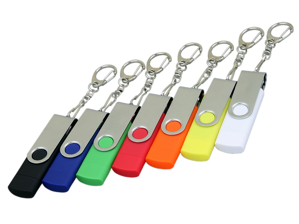 Флешка с  поворотным механизмом, c дополнительным разъемом Micro USB, 16 Гб, синий-3