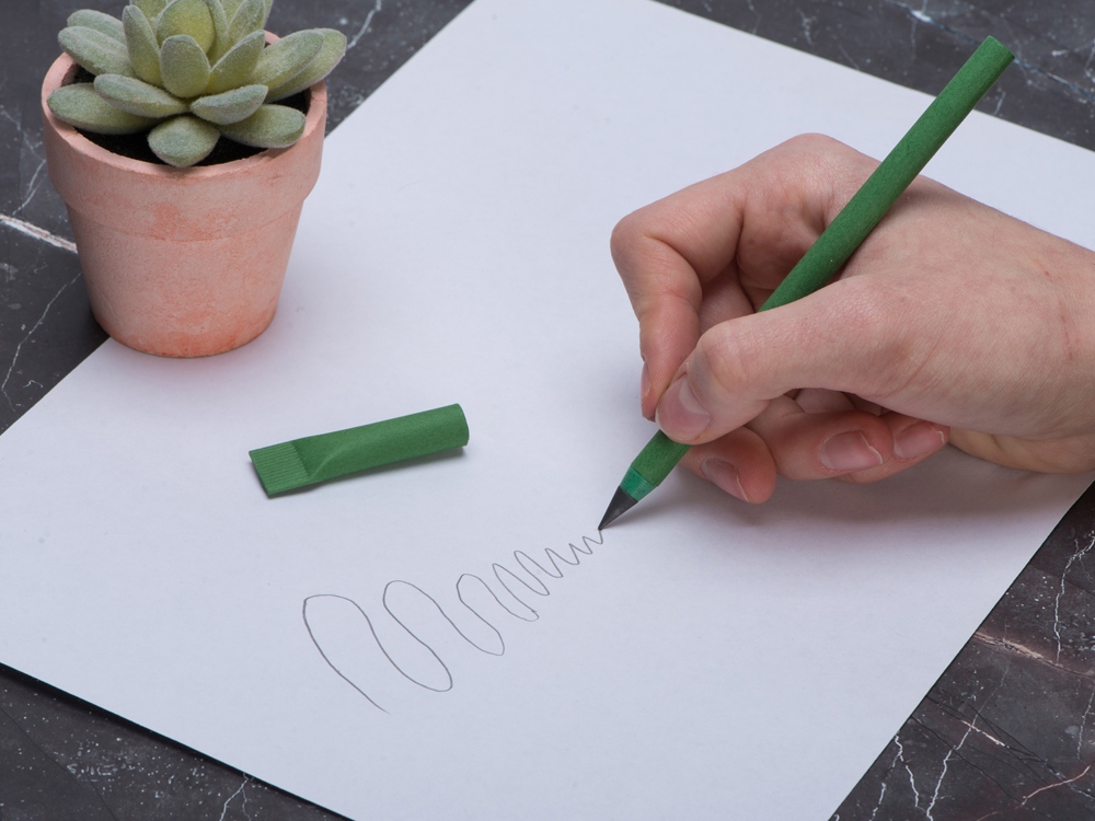 Вечный карандаш из переработанной бумаги "Recycled pencil", зеленый классический-3
