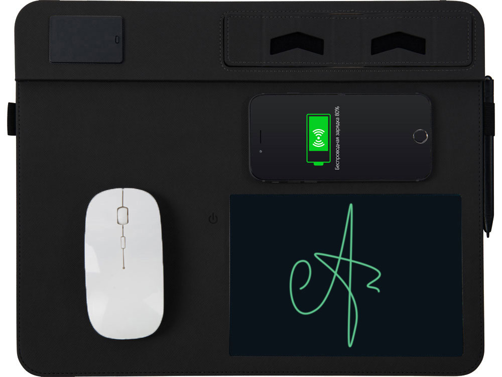 Многофункциональный коврик для мыши «Multi Pad» с беспроводной зарядкой и LCD экраном, 10 Вт, черный-2