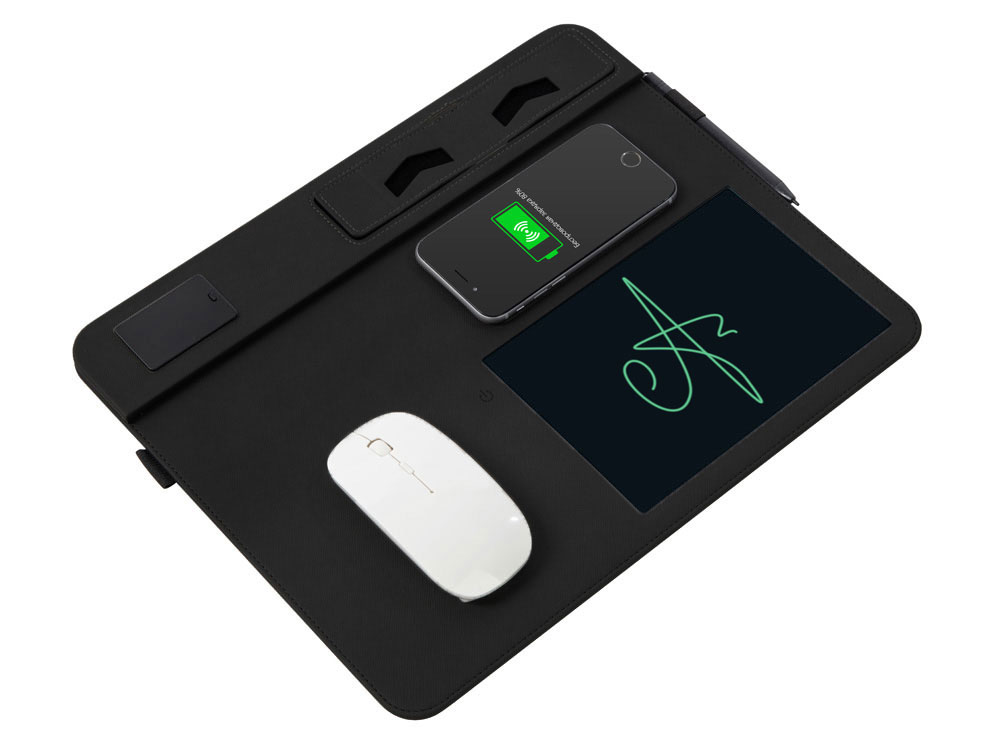 Многофункциональный коврик для мыши «Multi Pad» с беспроводной зарядкой и LCD экраном, 10 Вт, черный-3
