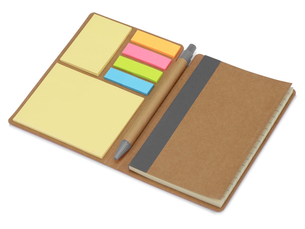 Блокнот А6 «Write and stick» с ручкой и набором стикеров, серый-1