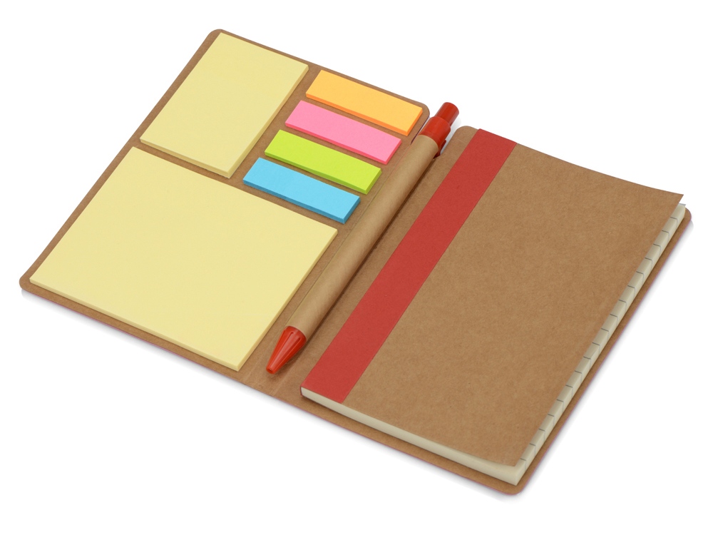 Блокнот А6 «Write and stick» с ручкой и набором стикеров, красный-1