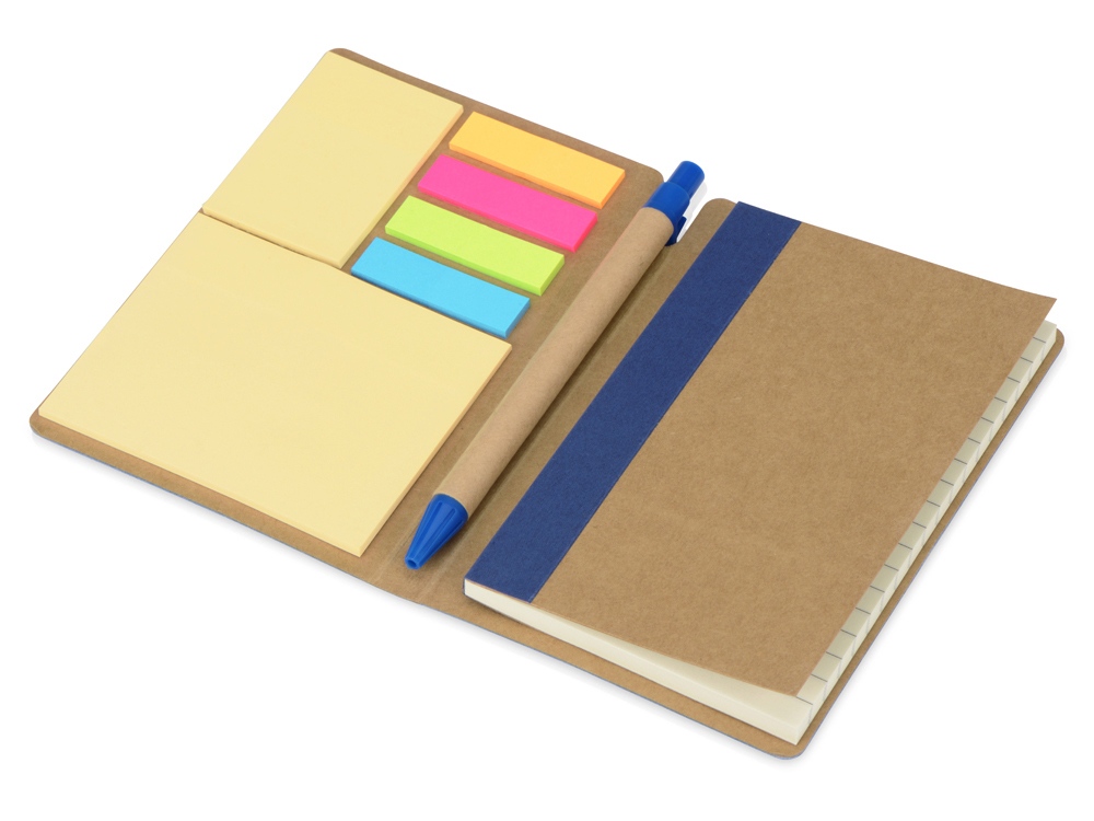 Блокнот А6 «Write and stick» с ручкой и набором стикеров, синий-1