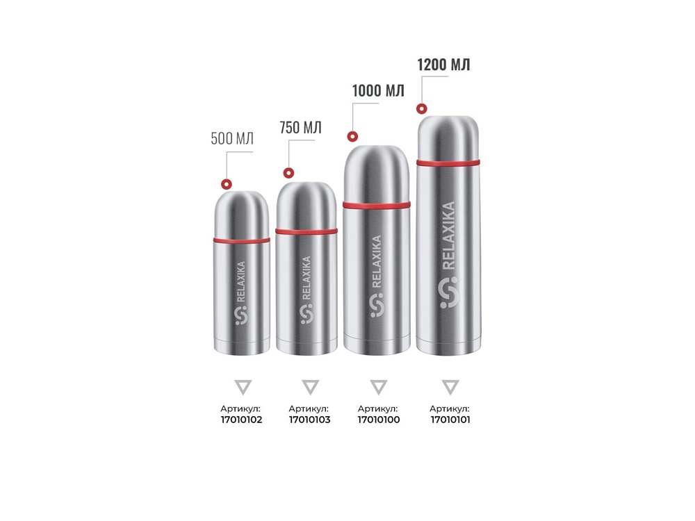 Термос Relaxika 102, 2 чашки, 1000 мл, стальной-16