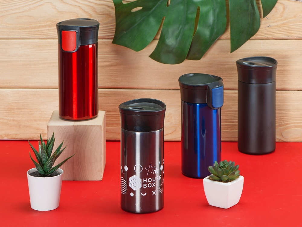 Вакуумная термокружка с кнопкой Upgrade, Waterline, тубус, матовая сталь-9