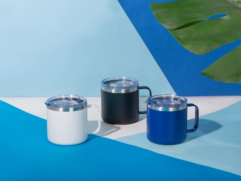 Кружка стальная Alaska с крышкой слайдером, powder coating, белый (Р)-9