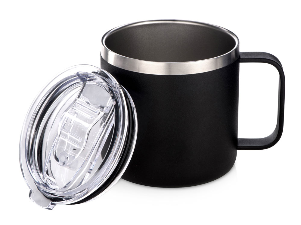Кружка стальная Alaska с крышкой слайдером, powder coating, черный-2