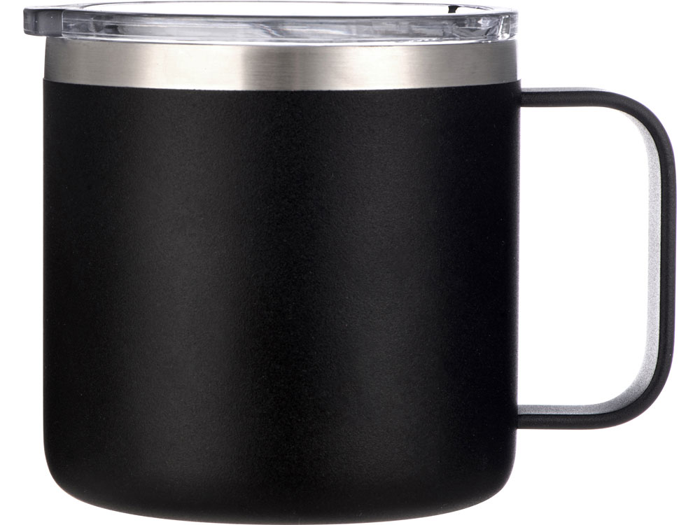 Кружка стальная Alaska с крышкой слайдером, powder coating, черный-3