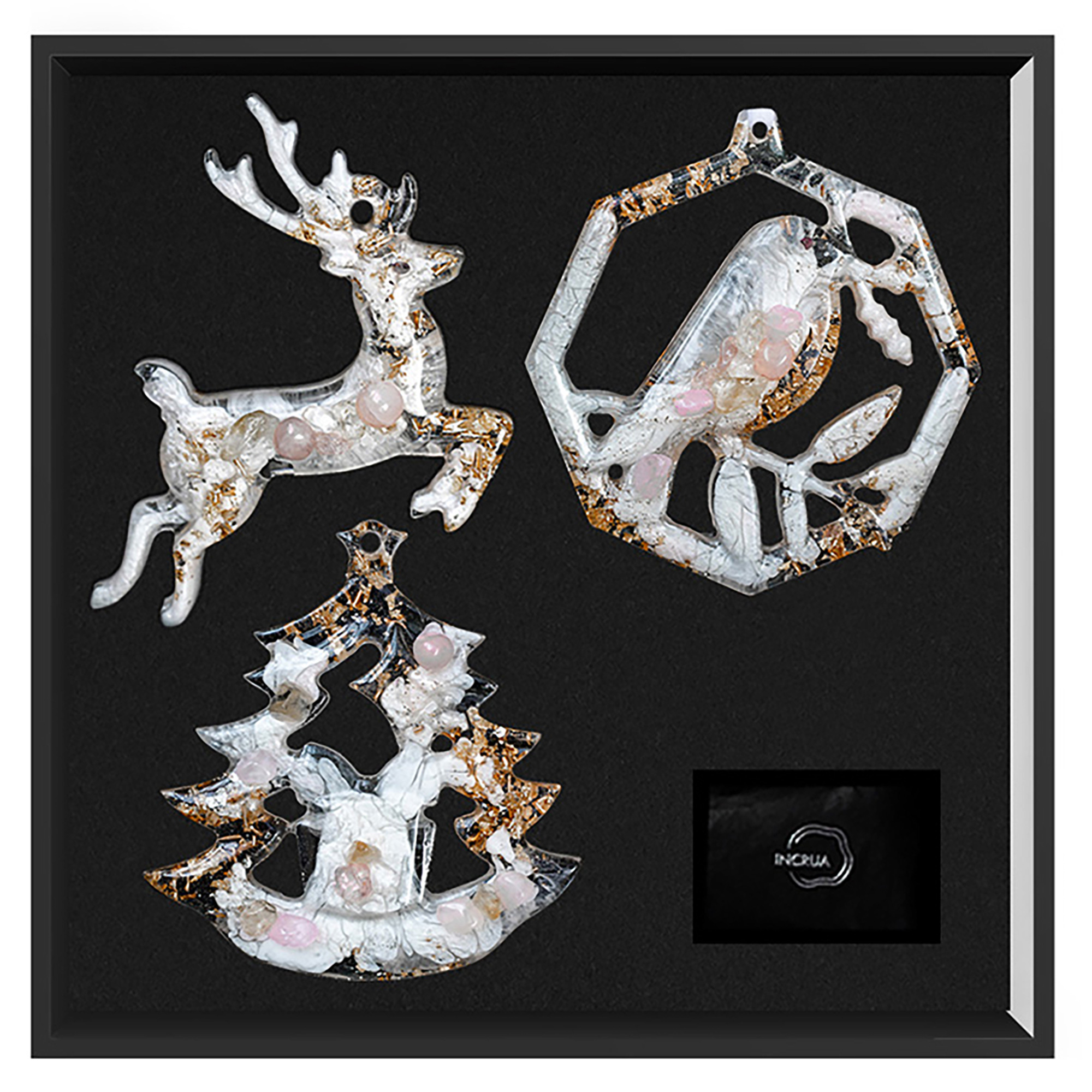 Елочные игрушки ( Снегирь+ Олень+ Ель) Розовый кварц-10