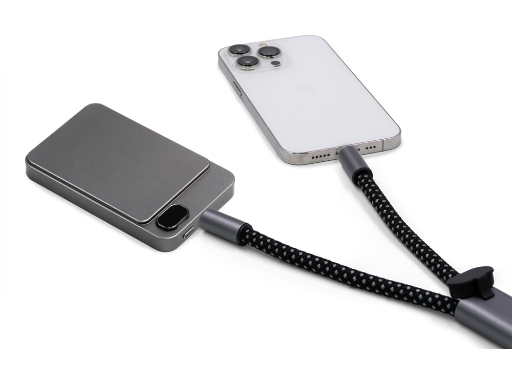 Ремешок-держатель для телефона с зарядным кабелем USB-C - USB-C «Lany Wristband Charge Eco», серый-2