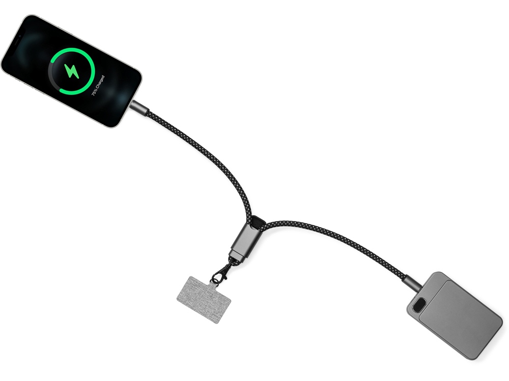 Ремешок-держатель для телефона с зарядным кабелем USB-C - USB-C «Lany Wristband Charge Eco», серый-12