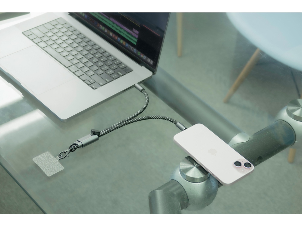 Ремешок-держатель для телефона с зарядным кабелем USB-C - USB-C «Lany Wristband Charge Eco», серый-13