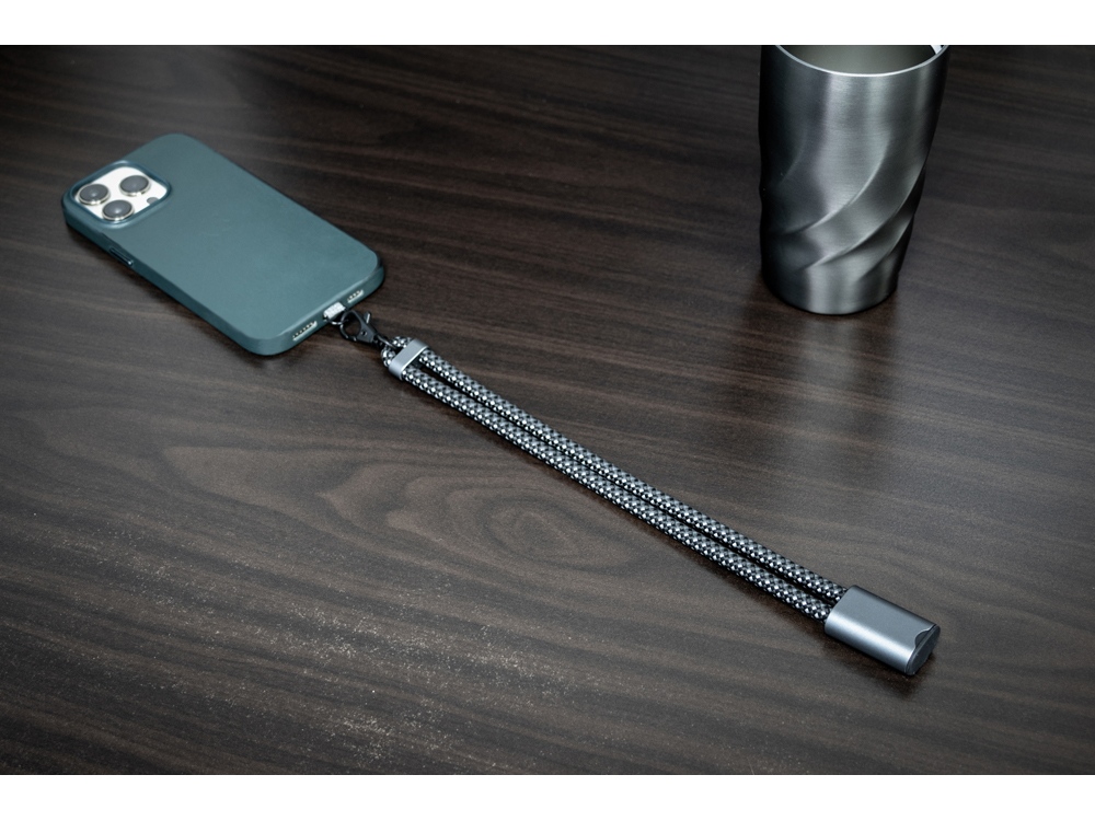 Ремешок-держатель для телефона с зарядным кабелем USB-C - USB-C «Lany Wristband Charge Eco», серый-14