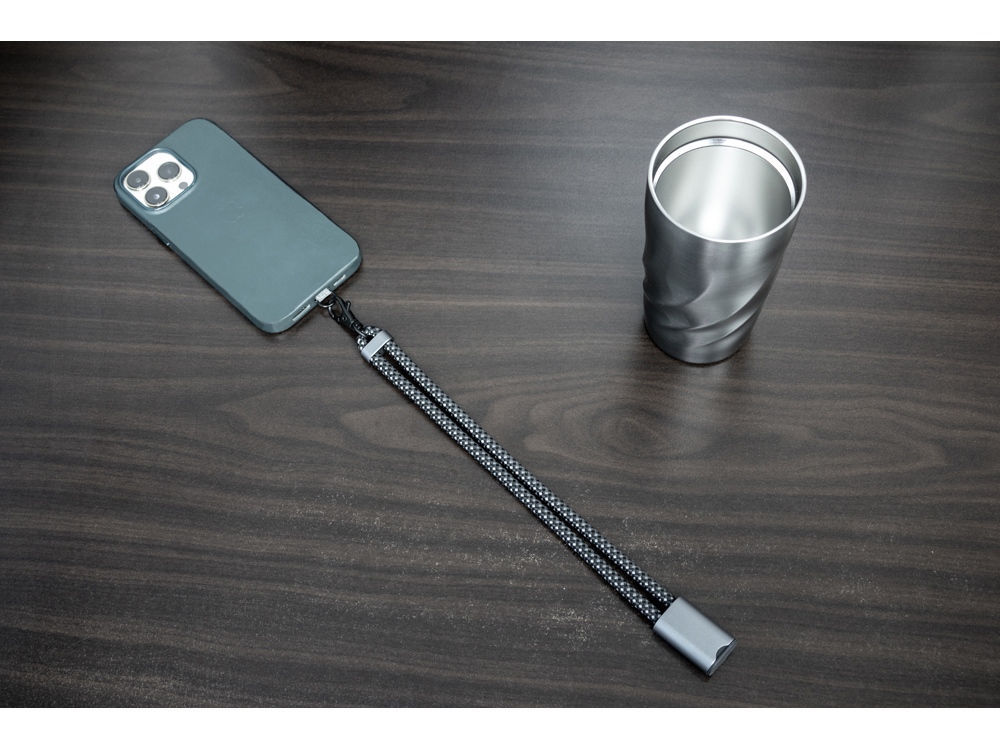 Ремешок-держатель для телефона с зарядным кабелем USB-C - USB-C «Lany Wristband Charge Eco», серый-15