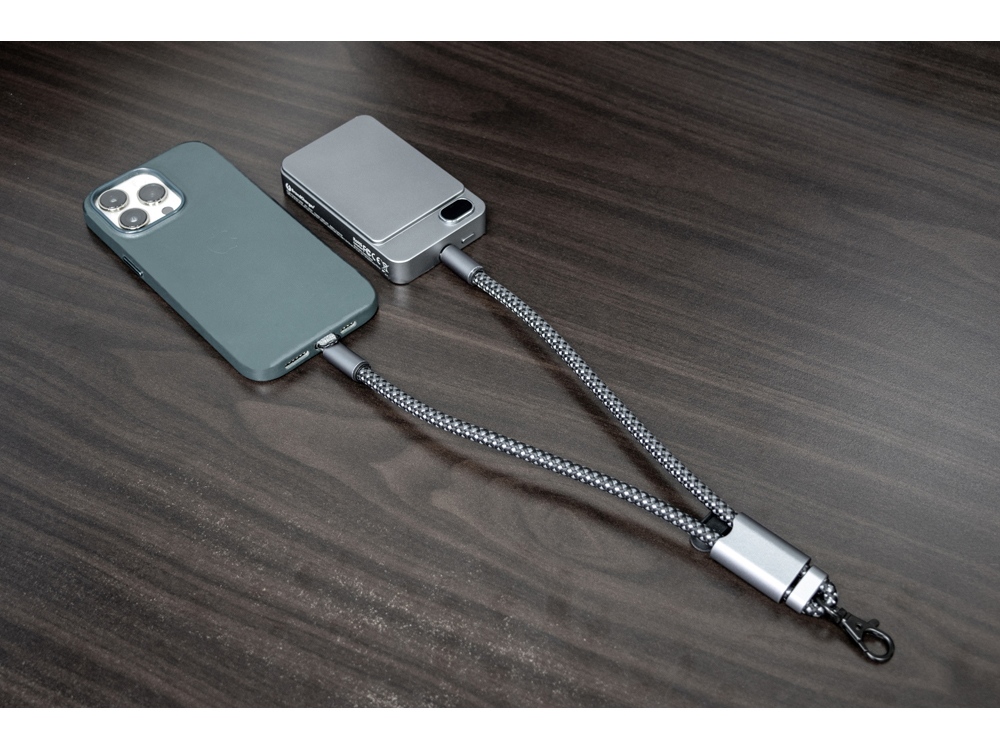 Ремешок-держатель для телефона с зарядным кабелем USB-C - USB-C «Lany Wristband Charge Eco», серый-16