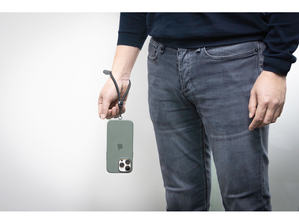 Ремешок-держатель для телефона с зарядным кабелем USB-C - USB-C «Lany Wristband Charge Eco», серый-18