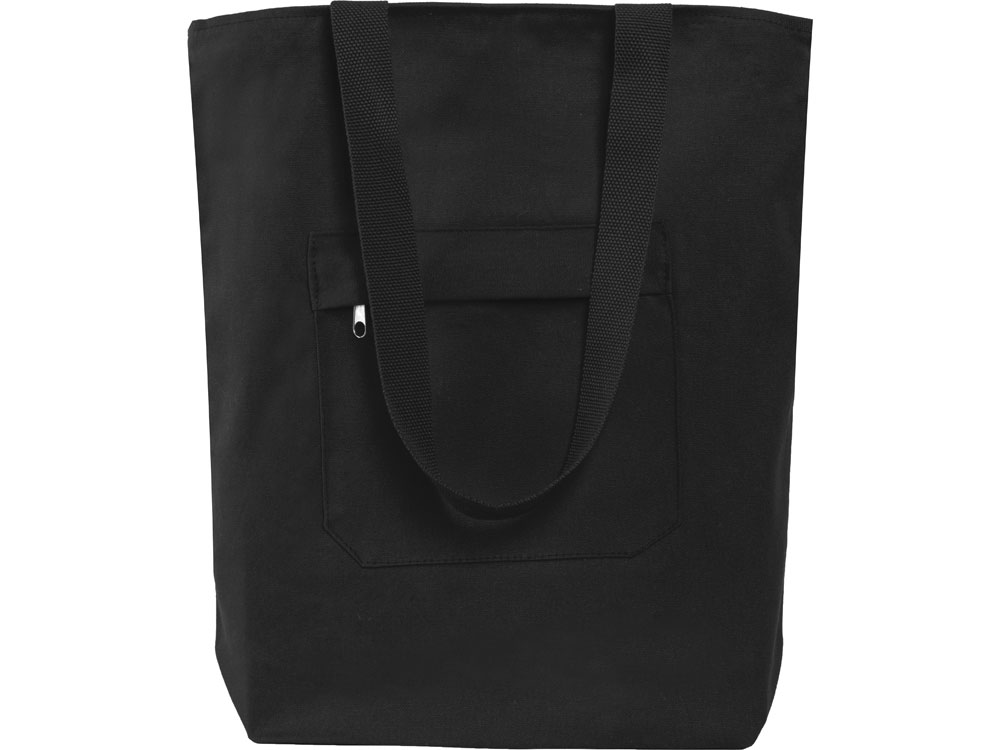 Сумка на молнии Zipper из хлопка 280 г c карманом на молнии спереди, черный-2