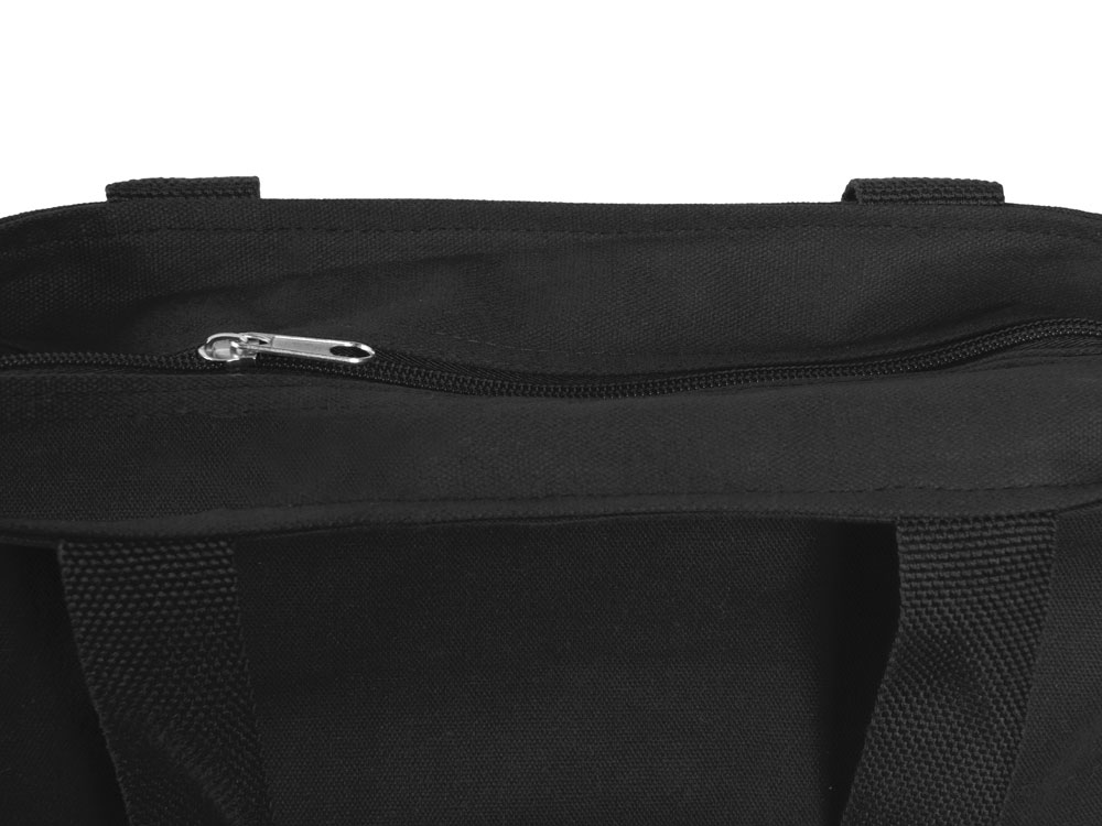 Сумка на молнии Zipper из хлопка 280 г c карманом на молнии спереди, черный-6