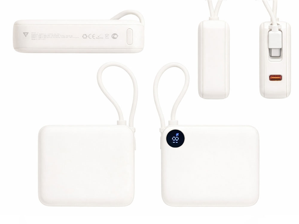 Внешний аккумулятор со встроенным кабелем «Liri», QC/PD, 10000 мАч, теплый белый-3