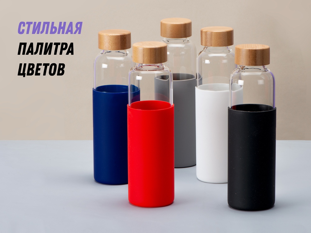 Бутылка для воды стеклянная "Refine", в чехле, 550 мл, черный-14