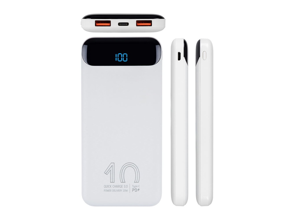 RIVACASE VA2540 (10 000mAh), QC/PD 20W внешний аккумулятор с дисплеем, белый 12/48-6