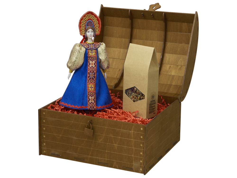 Подарочный набор: кукла фарфоровая, чай "Малина с мятой", синий-1