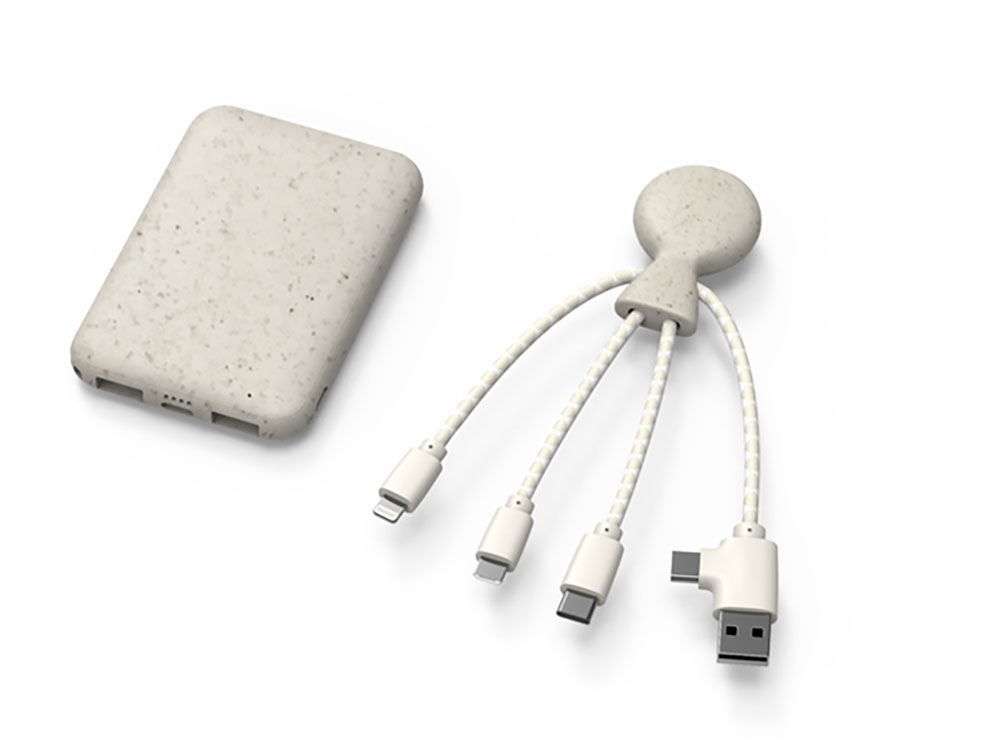 Портативное зарядное устройство "BioPack" c кабелем "Mr. Bio", 5000 mAh, белый-1