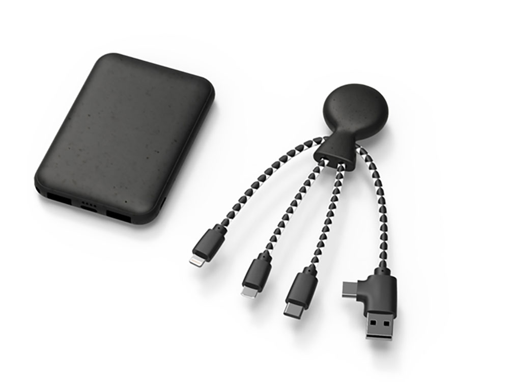Портативное зарядное устройство "BioPack" c кабелем "Mr. Bio", 5000 mAh, черный-1