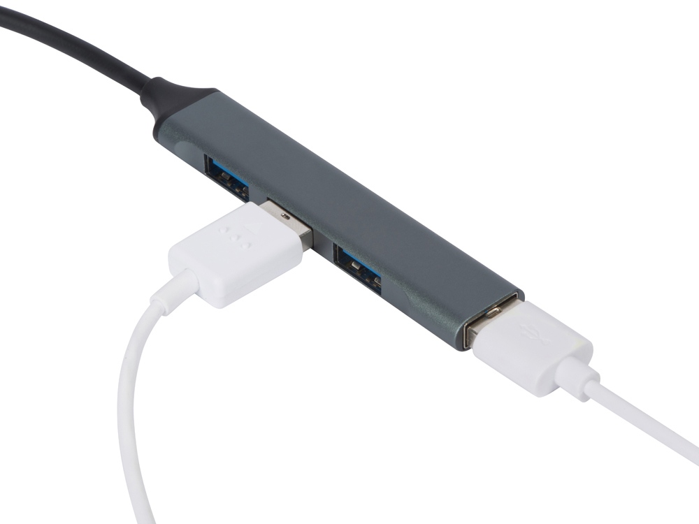 USB-хаб «Link» с коннектором 2-в-1 USB-C и USB-A, 2.0/3.0, серый-4