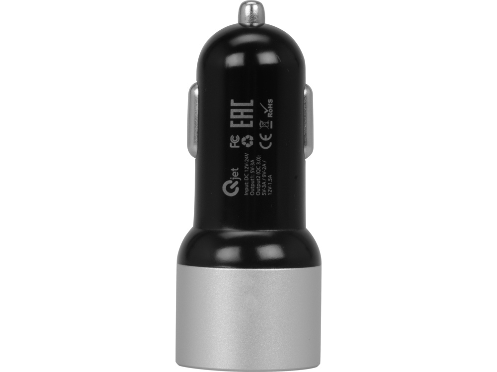 Адаптер автомобильный USB с функцией быстрой зарядки QC 3.0 "TraffIQ", черный/серебристый-4