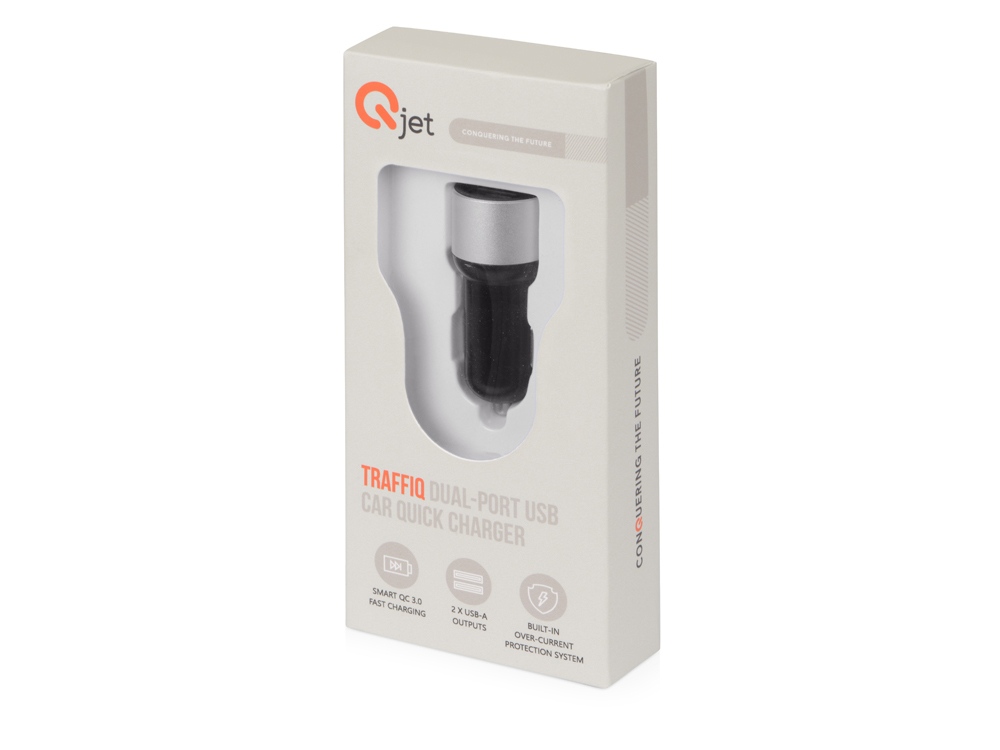 Адаптер автомобильный USB с функцией быстрой зарядки QC 3.0 "TraffIQ", черный/серебристый-5