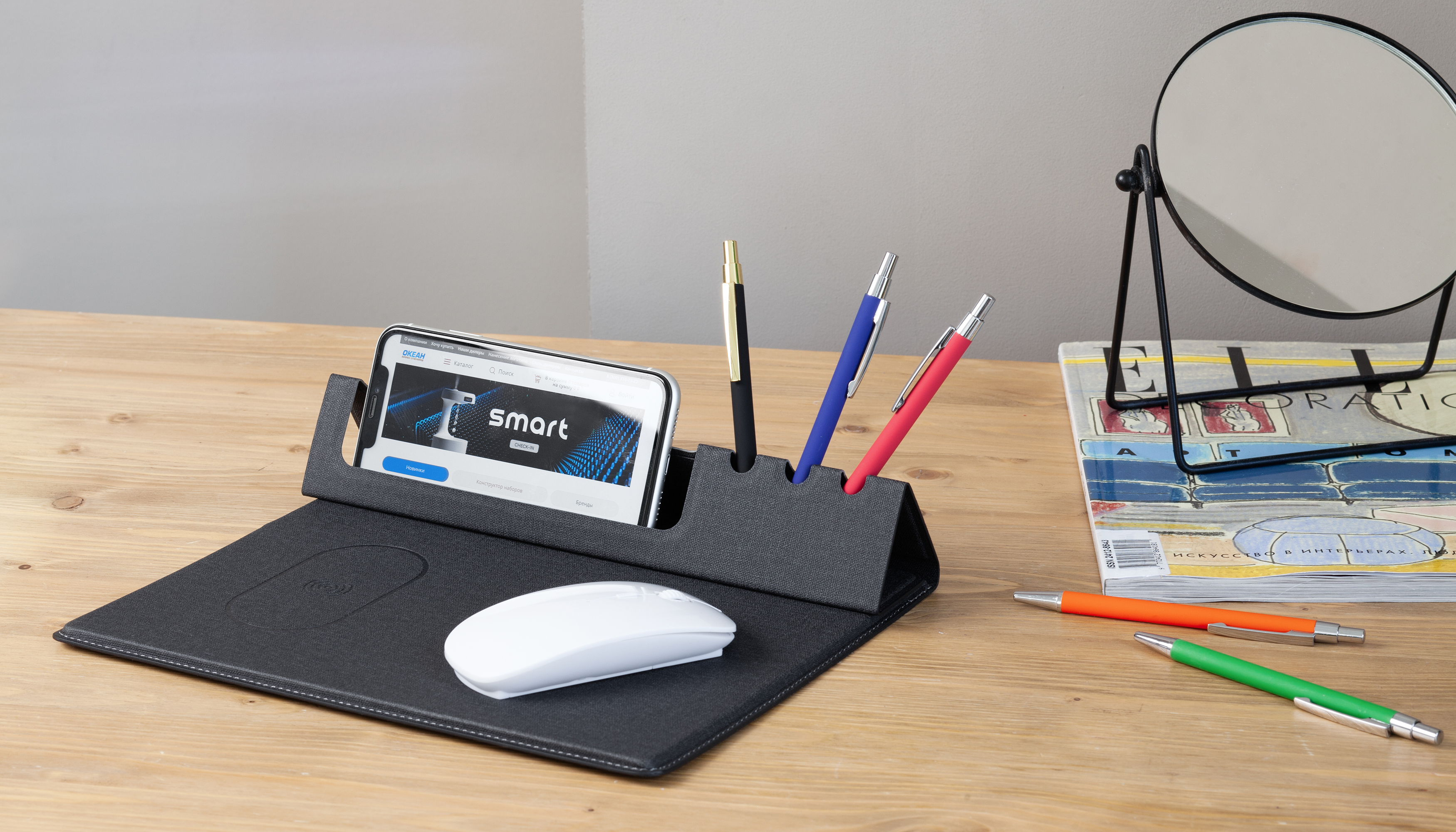 Настольная складная подставка "Cool Desk" с беспроводным (10W) зарядным устройством и ковриком для мыши-6