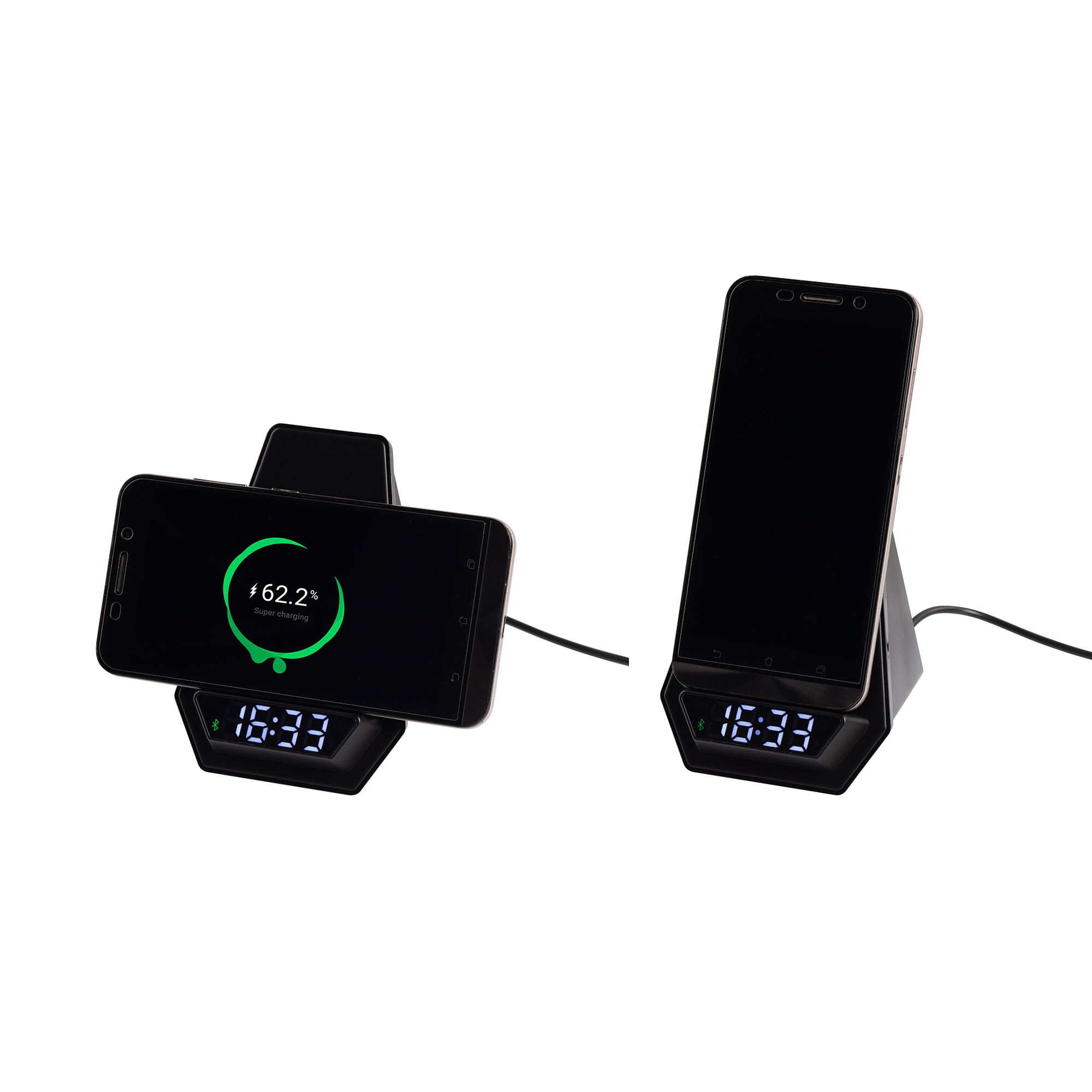 Настольная Bluetooth колонка (3Вт) "Smart Pyramid" с часами и беспроводным (15W) зарядным устройством, с подсветкой логотипа-5