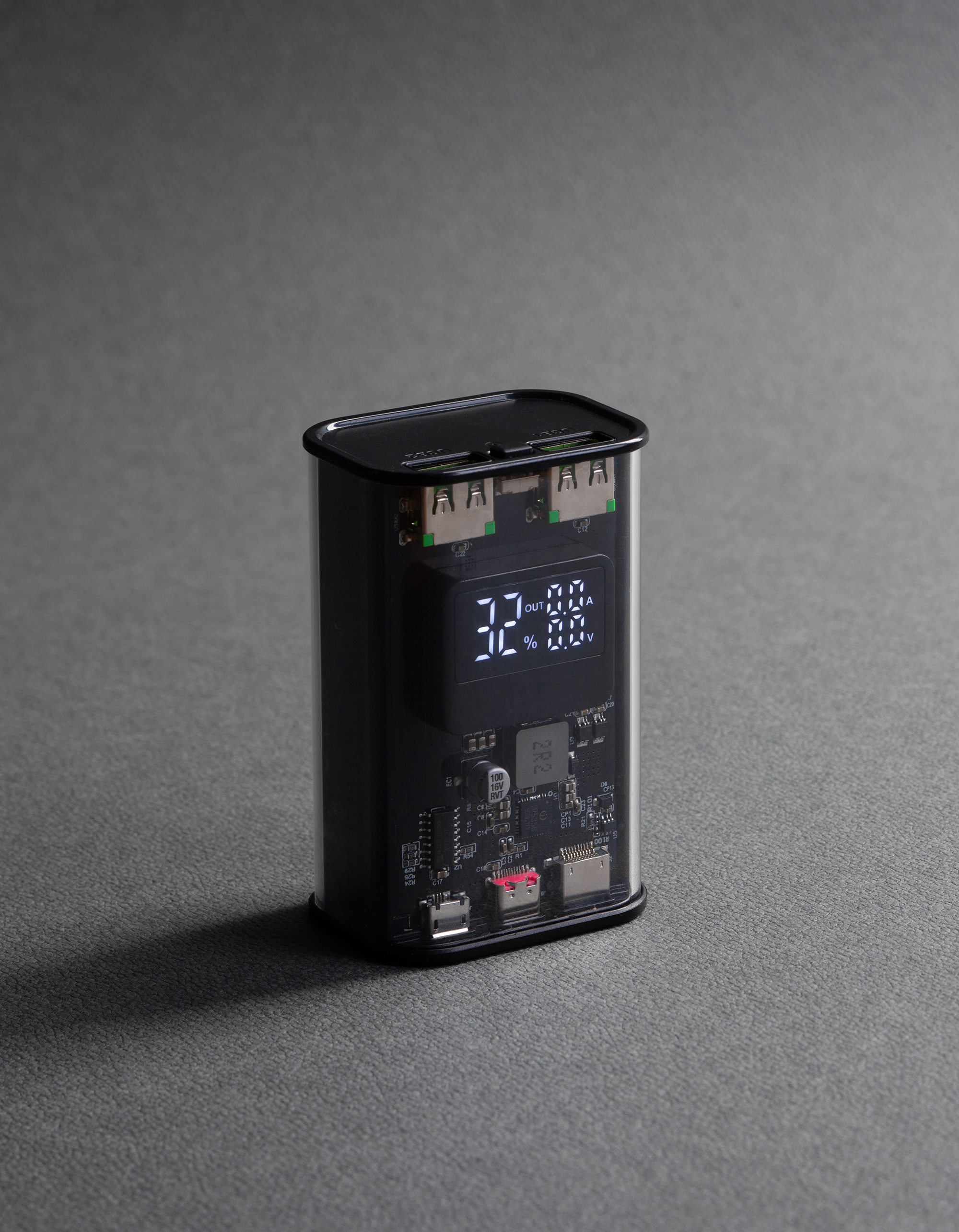 Зарядное (22.5W) устройство "Inside" 9000 mAh с прозрачным корпусом и цифровым индикатором заряда/напряжения/силы тока-1