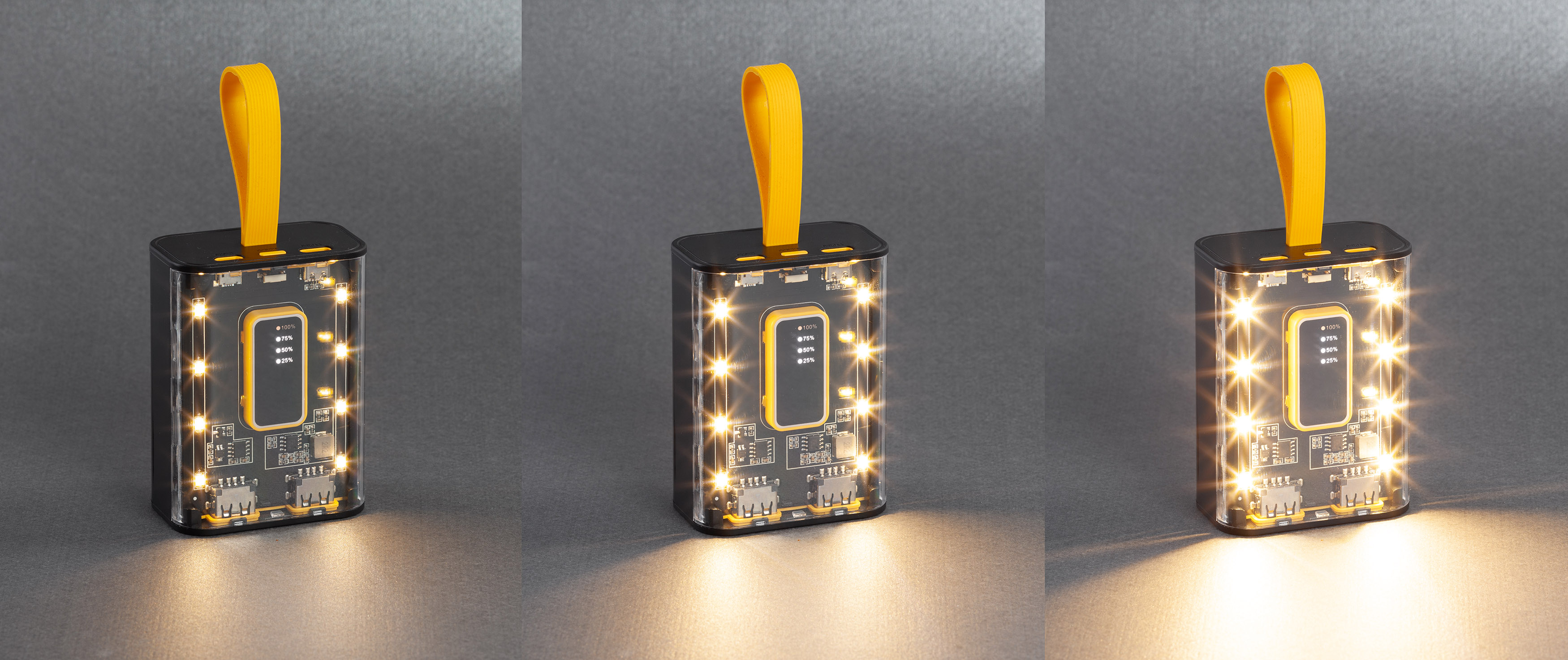 Зарядное устройство "Shine" 9000 mAh с LED-подсветкой, встроенными кабелями Type-C/Lightning/USB-4