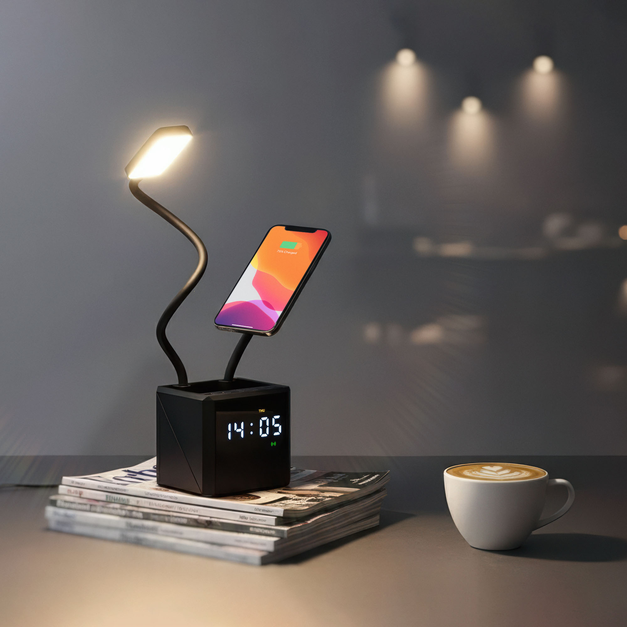 Лампа "Smart Flex" с беспроводным 3в1 (15W) ЗУ с MagSafe, часами, карандашницей и подсветкой логотипа-5