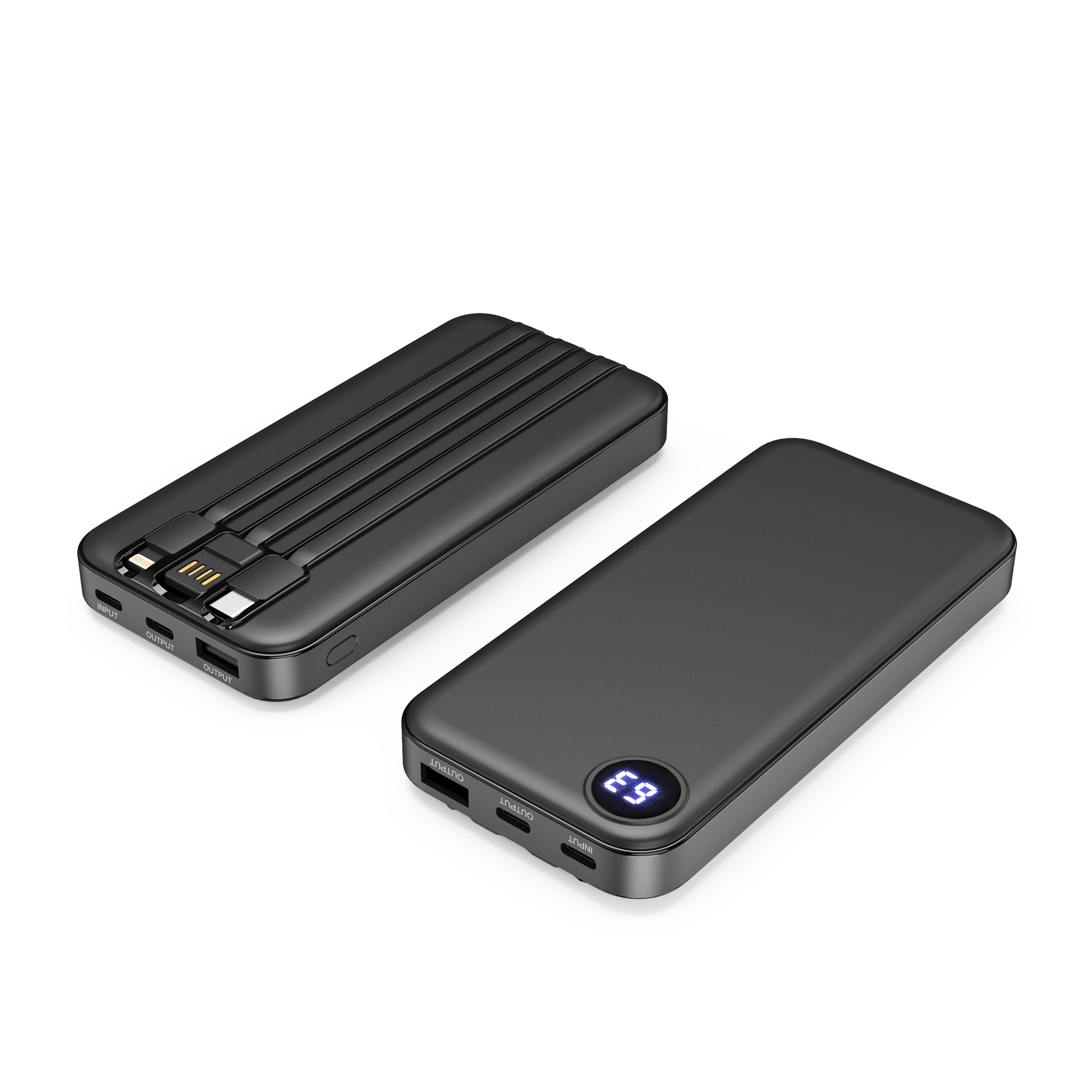 Зарядное устройство "Форт" 10000 mAh с подсветкой логотипа, встроенными кабелями и цифровым индикатором заряда-4