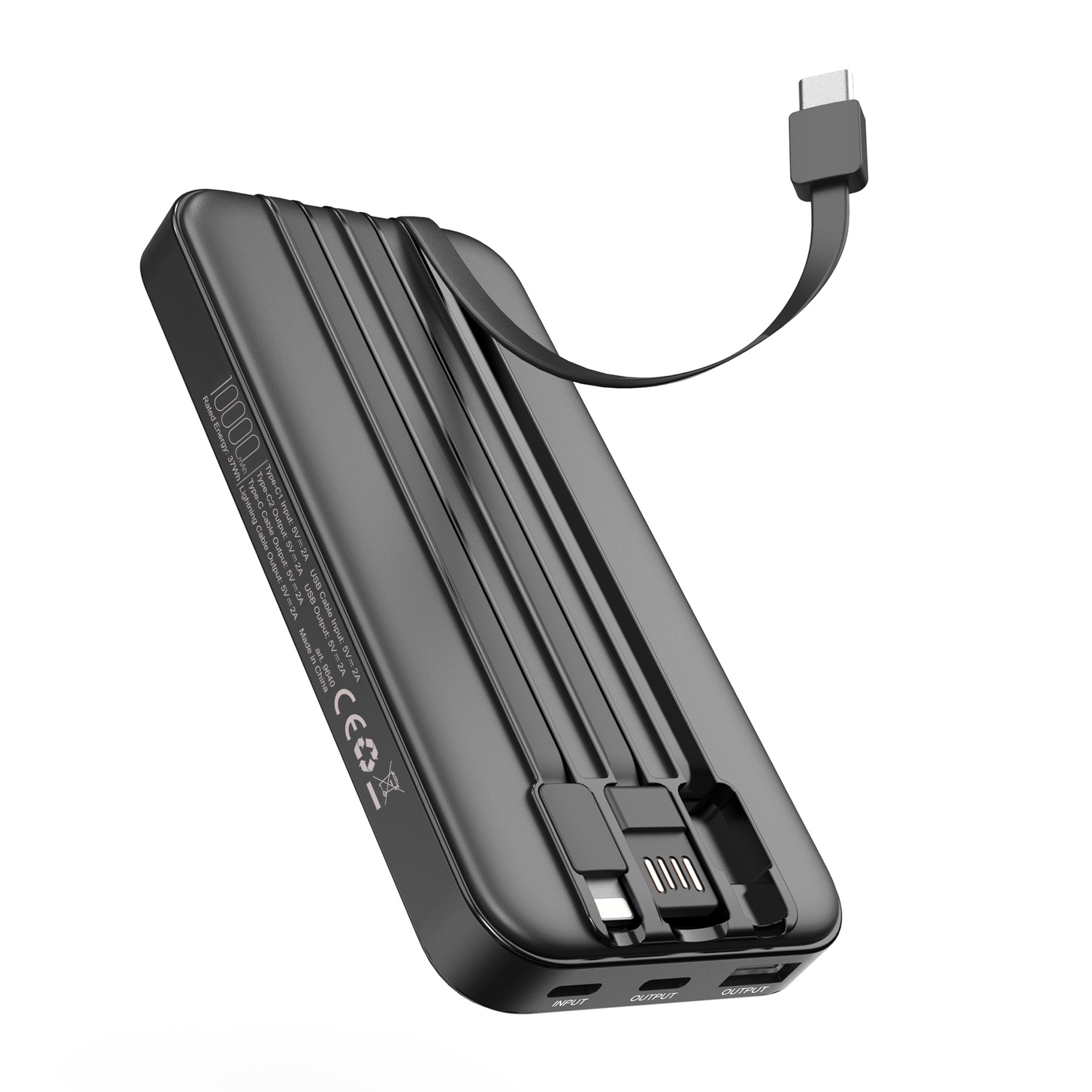 Зарядное устройство "Форт" 10000 mAh с подсветкой логотипа, встроенными кабелями и цифровым индикатором заряда-5