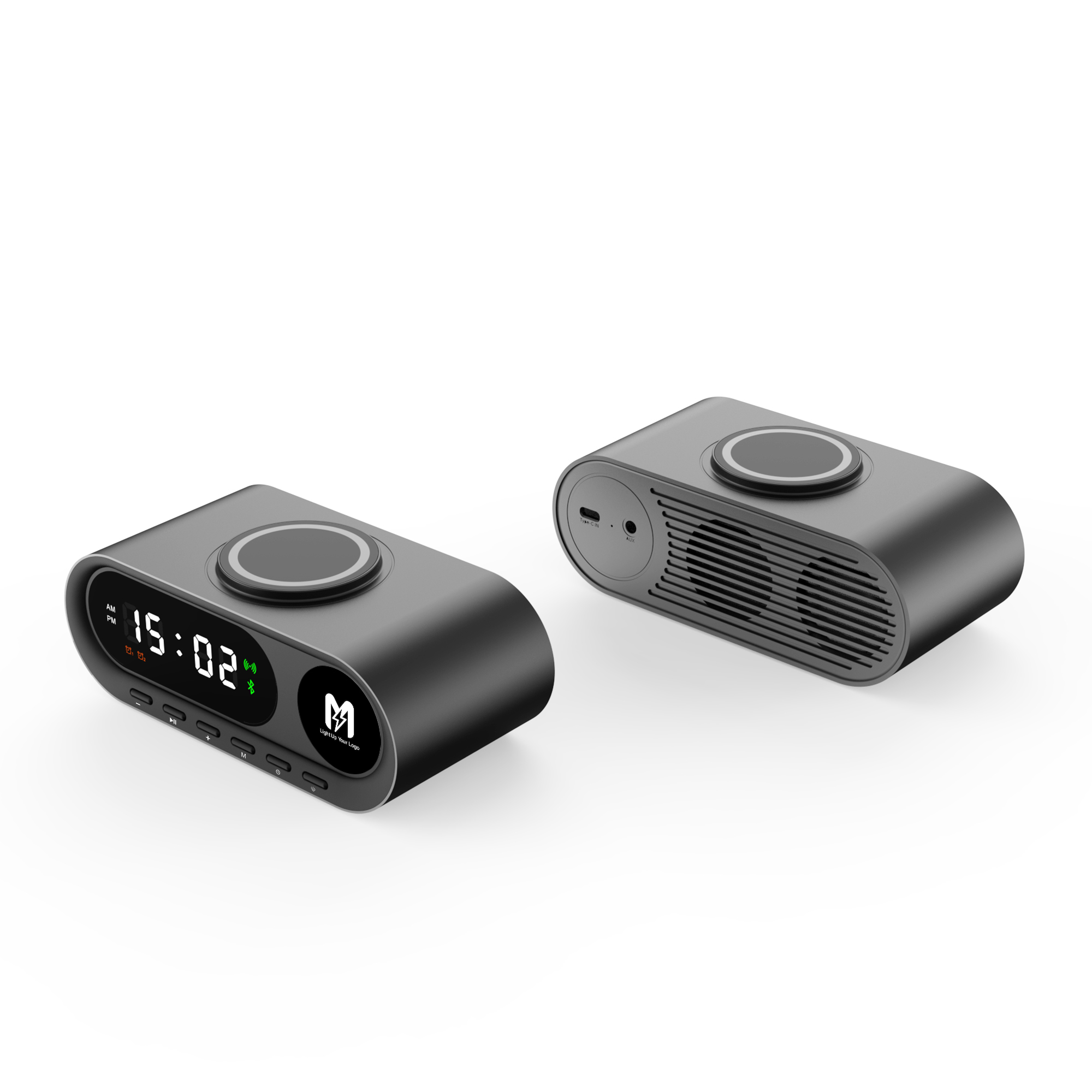Настольные часы "Smart Hub" с bluetooth колонкой 5Вт, беспроводной (15W) зарядкой и подсветкой логотипа-3