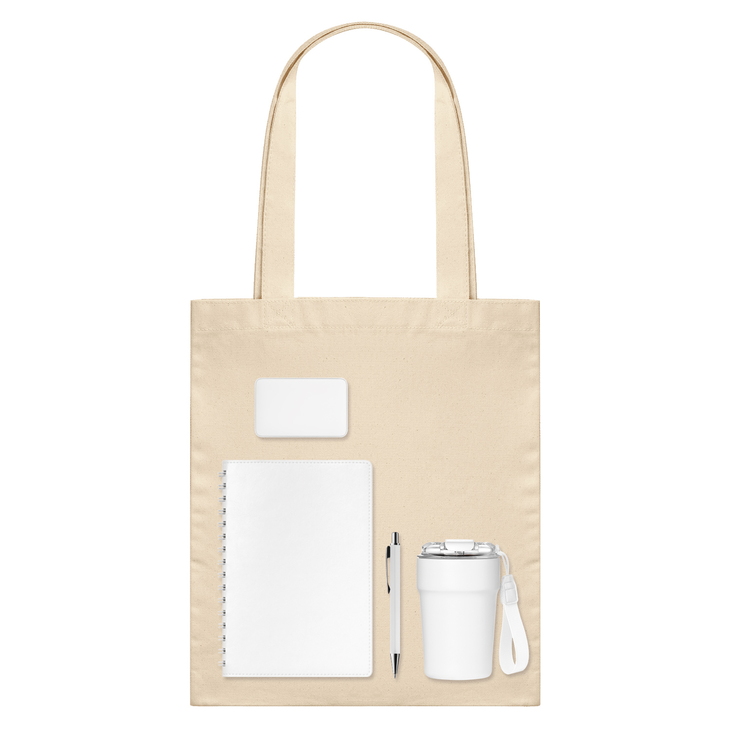 Подарочный набор Велком Пак (Welcome Pack), белый (термокружка, ежедневник, ручка, ЗУ, шоппер)-1