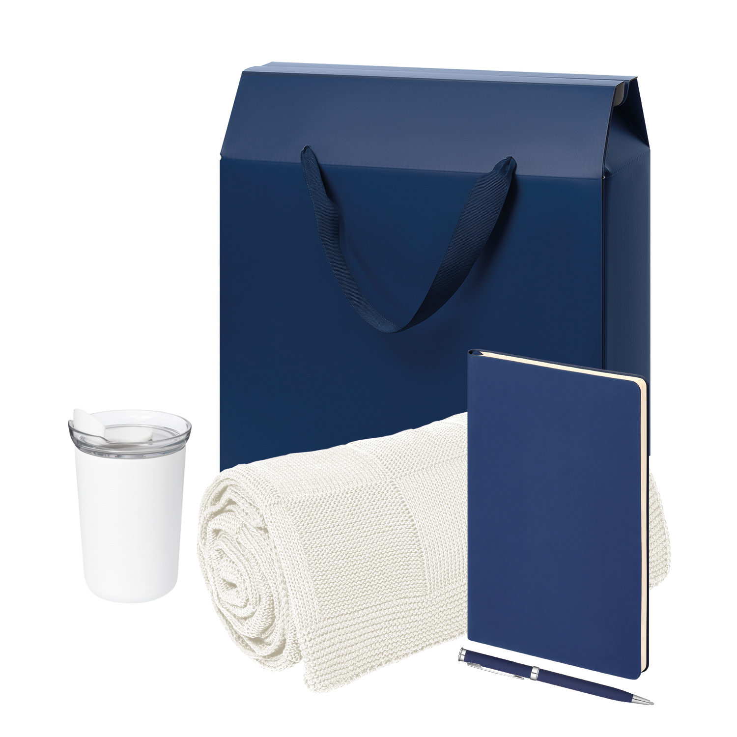 Подарочный набор Велком Пак Спарк (Welcome Pack Spark), синий (термокружка,ежедневник, ручка, плед, коробка-пакет)-1
