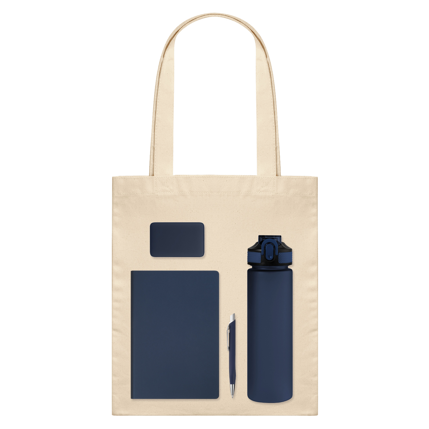 Подарочный набор Велком Пак (Welcome Pack), синий (бутылка, ежедневник, ручка, ЗУ, шоппер)-1