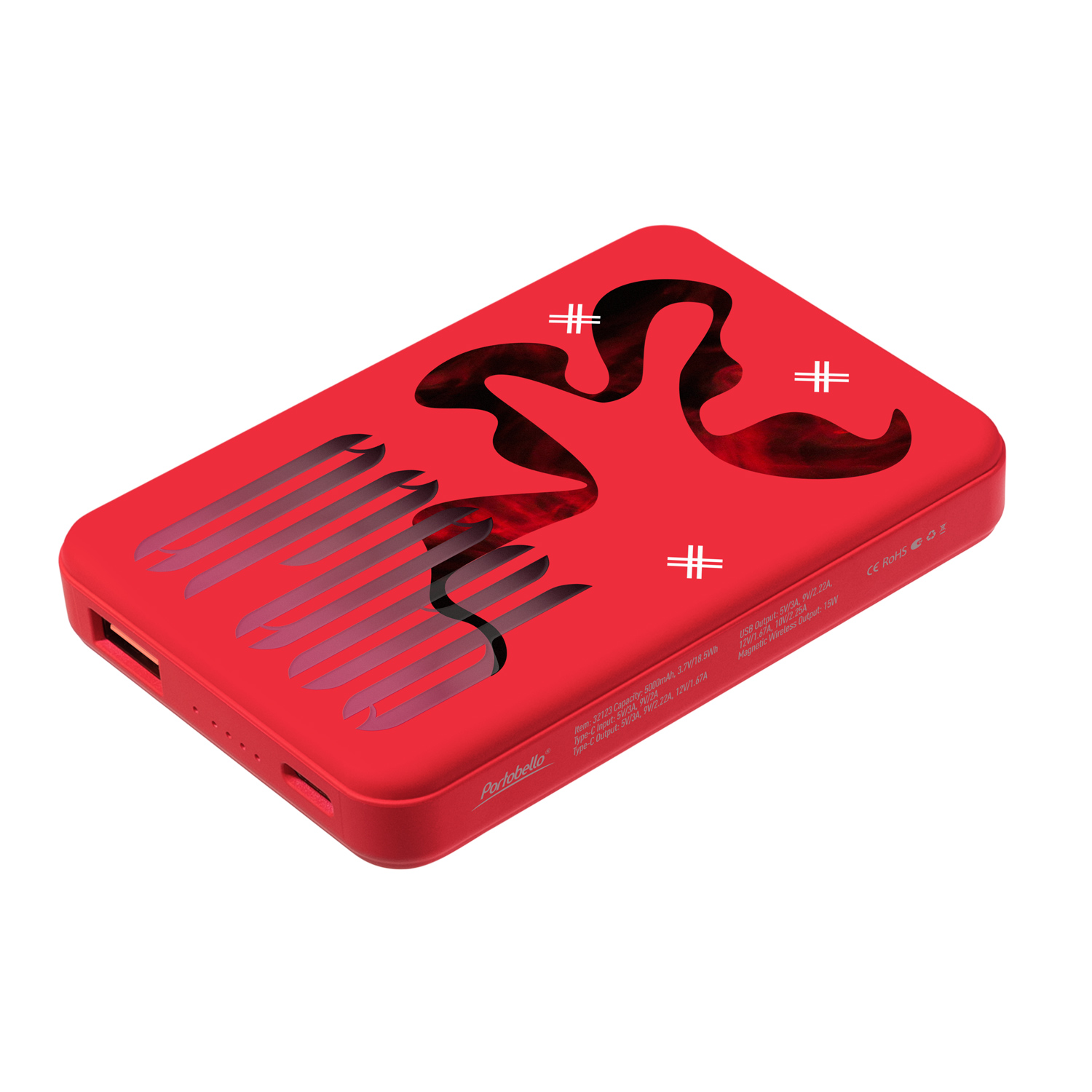 Внешний аккумулятор Ларго PD (Largo PD) 5000mAh с функцией беспроводной зарядки 15W, красный-13